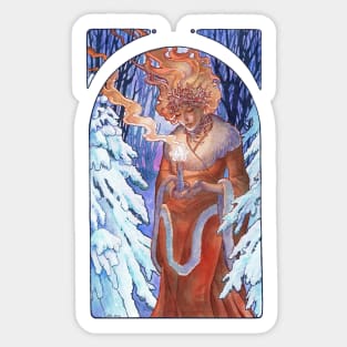 Winter Light Yule Goddess with Candle Art Nouveau Spirits of Winter Series Sticker